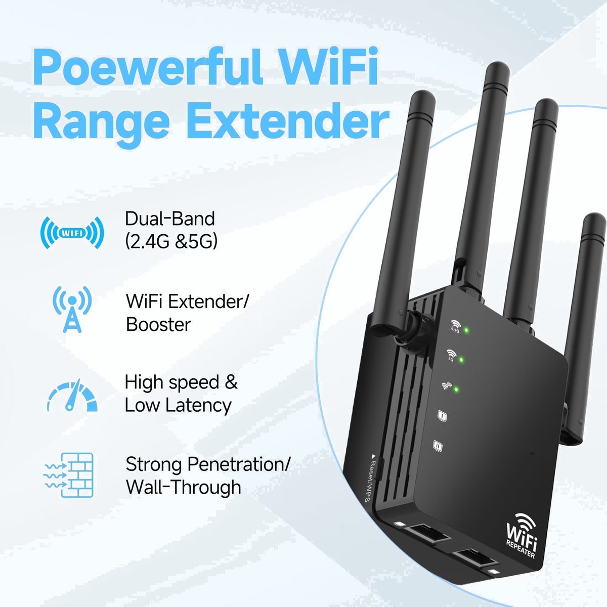 RAGOAT WiFi Extender Signal Booster for Home, Long Range Internet Booster with Ethernet Port, WiFi Repeater up to 12880 sq ft and 105 Devices