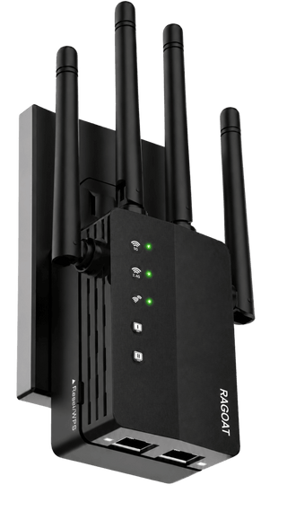 RAGOAT SignalMax 1200 black dual-band WiFi extender front view