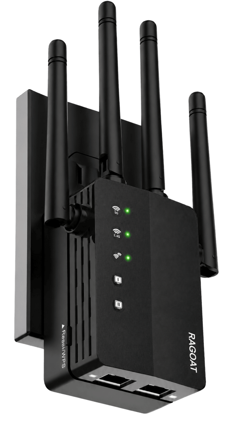 RAGOAT SignalMax 1200 black dual-band WiFi extender front view