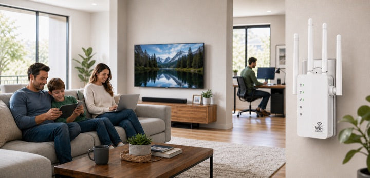 Family using SignalMax 1200 WiFi coverage at home