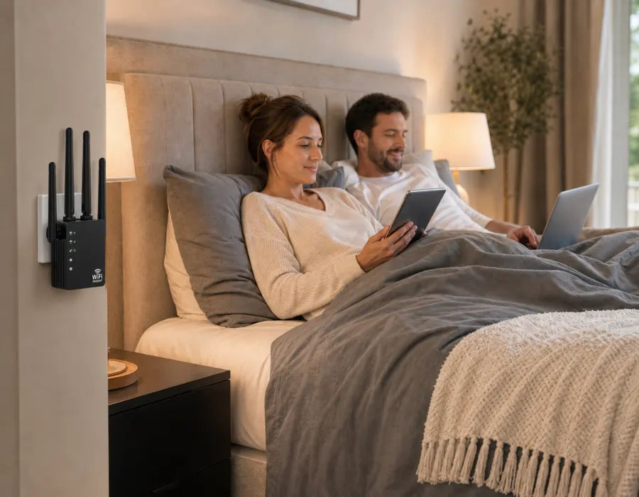 Bedroom with extended WiFi coverage